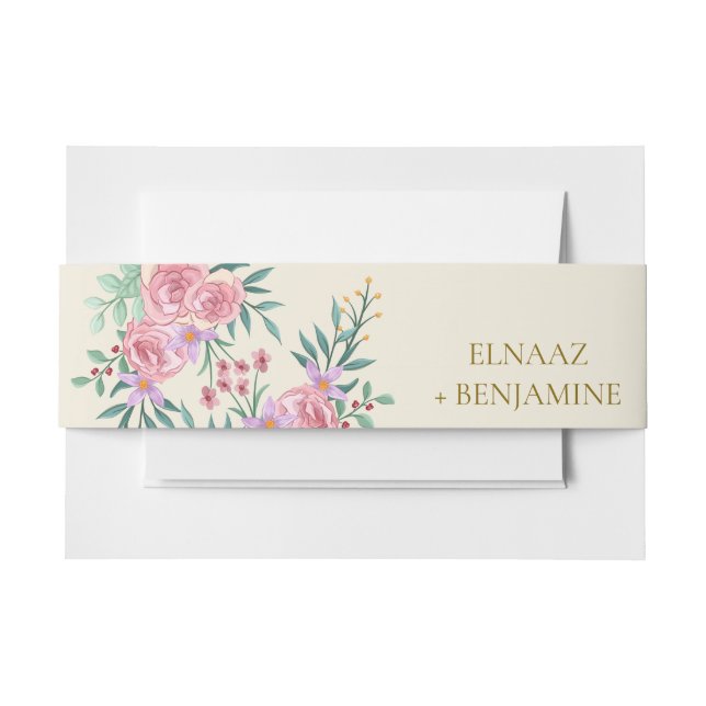 Bandeau De Faire-part Elégant Boho Blush Rose Aquarelle Mariage Floral (Devant Example)