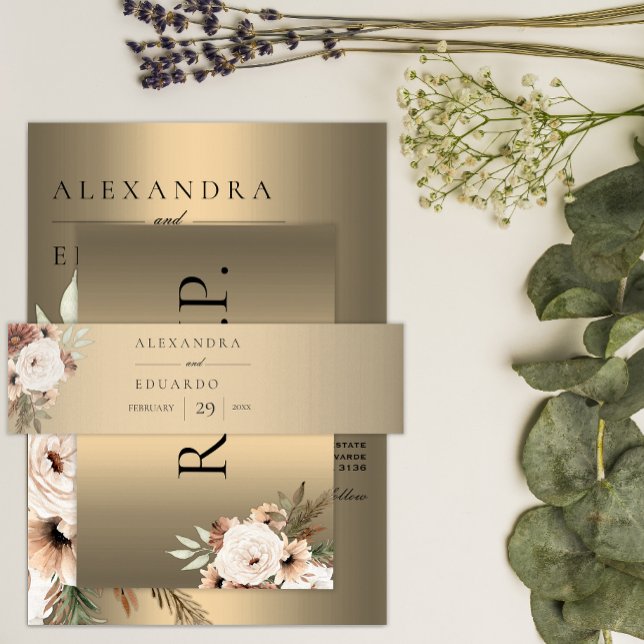 Bandeau De Faire-part Élégant Boho Fleur sauvage Mariage or (Créateur téléchargé)