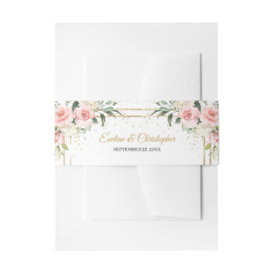 Bandeau De Faire-part Elégant boho rose rousse roses verdure cadre or
