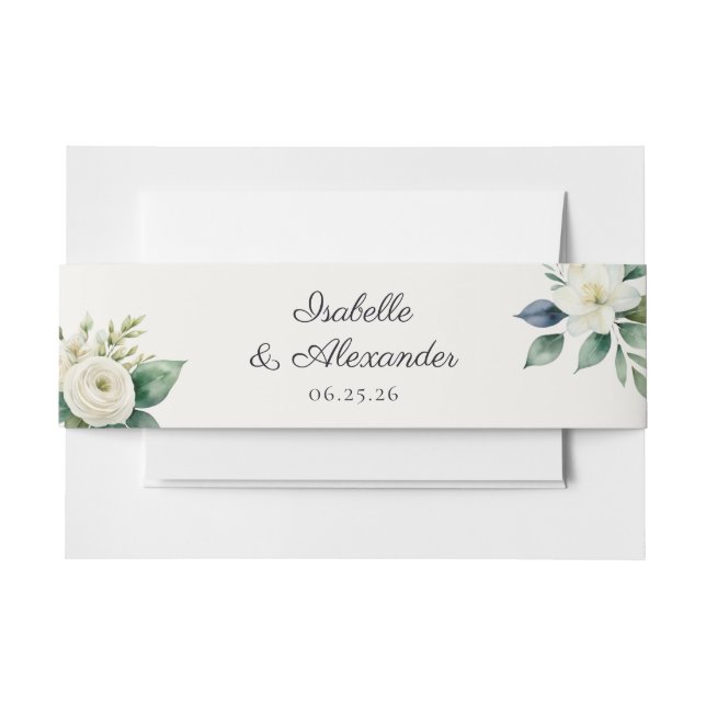 Bandeau De Faire-part Elegant Botanical White Floral Custom Wedding (Devant Example)