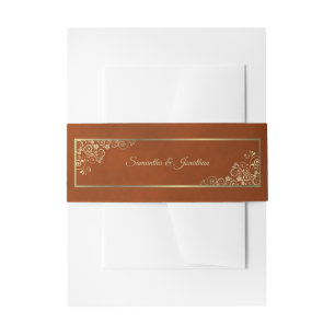 Bandeau De Faire-part Elégant boucles d'or et Mariage orange rouille