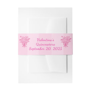 Bandeau De Faire-part Élégant Bouquet Floral de Quinceañera Rose et Bl