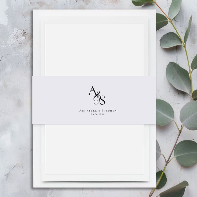 Bandeau De Faire-part Élégant, Classique, Monogramme, Mariage (Elegant, Grey and Black, Classic, Monogram, Wedding Invitation Belly Band)