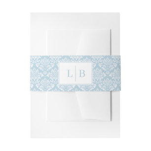 Bandeau De Faire-part Élégant Damassé Monogramme Bleu Clair