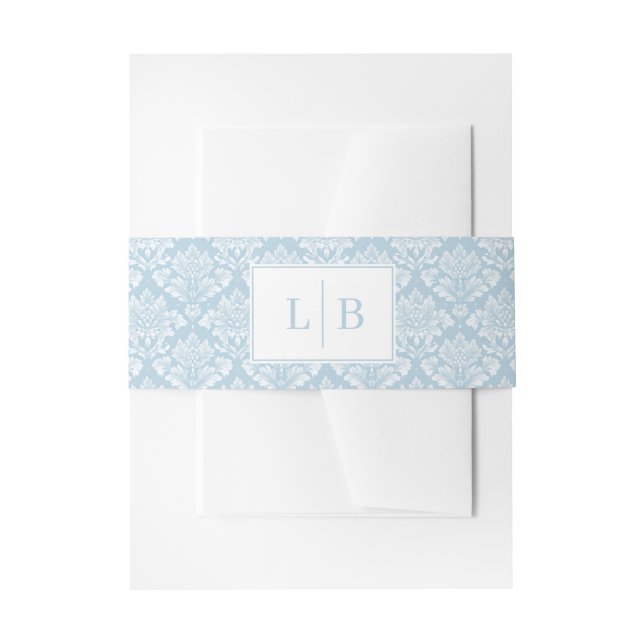 Bandeau De Faire-part Élégant Damassé Monogramme Bleu Clair (Devant example)