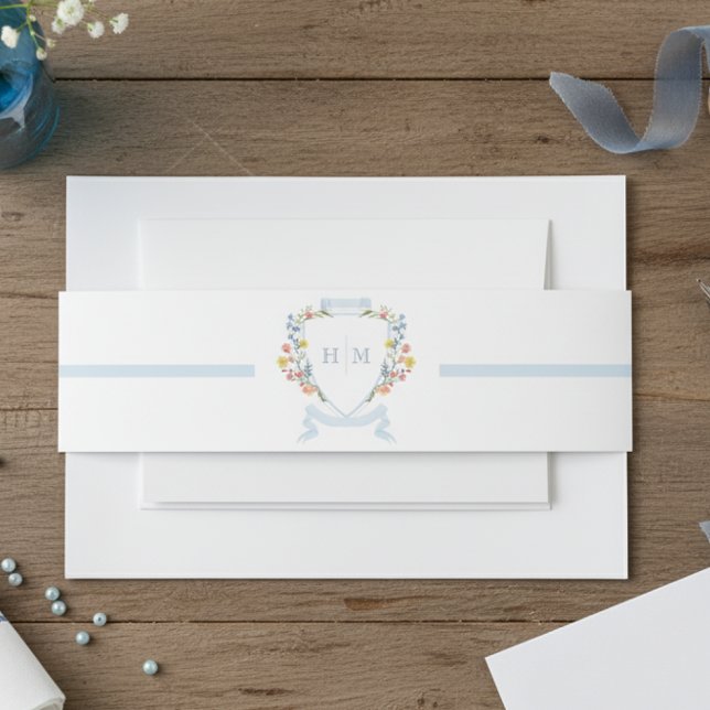 Bandeau De Faire-part Elegant Dusty Blue Pastel Wildflower Crest Wedding (Créateur téléchargé)