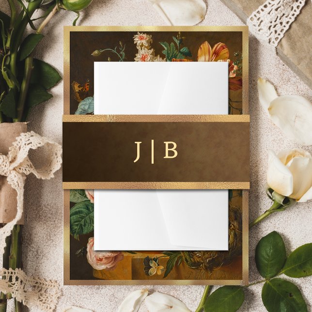 Bandeau De Faire-part Elegant Faux Gold Border Wedding Monogram (Créateur téléchargé)