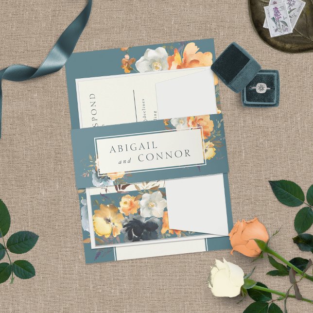 Bandeau De Faire-part Élégant Floral Bohème Téál Terracotta Marine (Créateur téléchargé)