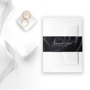Bandeau De Faire-part Élégant floral rose minuit noir et blanc mariage