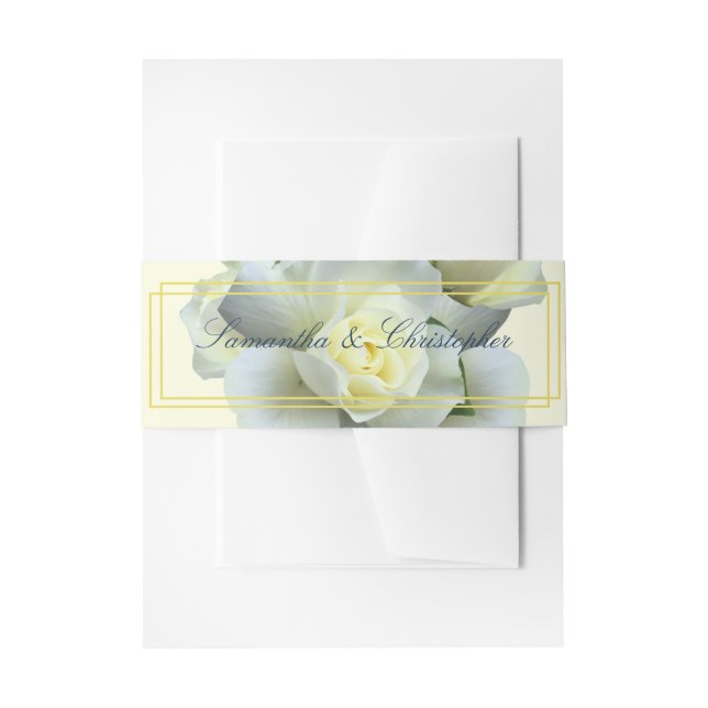 Bandeau De Faire-part Élégant Gold Script Rose blanche double cadre (Devant example)