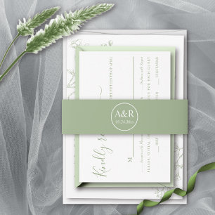 Bandeau De Faire-part Élégant initiales sauge vert printemps mariage