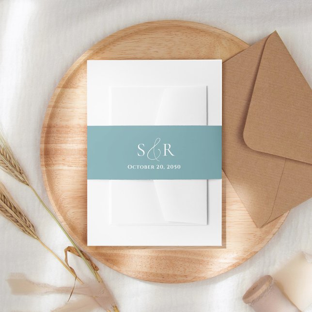 Bandeau De Faire-part Élégant Mariage Bleu Monogramme Simple (Elegant simple blue monogram invitation belly band.)