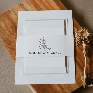 Bandeau De Faire-part Élégant Mariage Botanique Lune et Étoiles