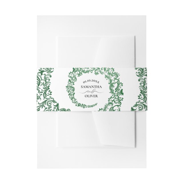 Bandeau De Faire-part Élégant Mariage damassé verte (Devant example)