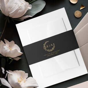 Bandeau De Faire-part Élégant Mariage de couronne de monogramme noir et 