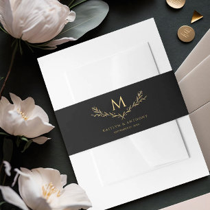 Bandeau De Faire-part Élégant Mariage de couronne de monogramme noir et 