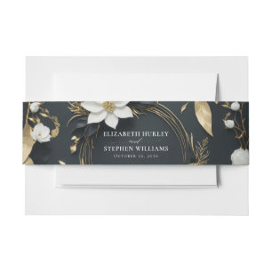 Bandeau De Faire-part Élégant Mariage de couronnes florales noir blanc e