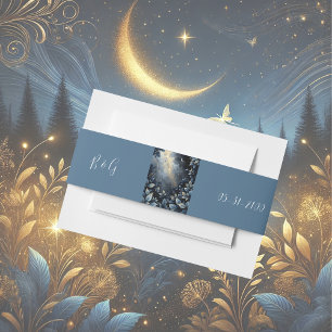 Bandeau De Faire-part Élégant Mariage de Midnight Blue et Gold Forest
