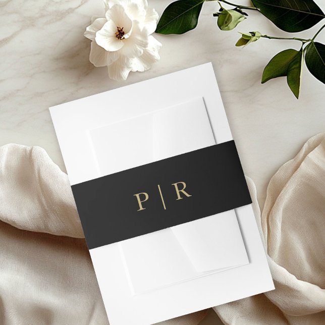 Bandeau De Faire-part Élégant Mariage de monogramme d'or noir (Créateur téléchargé)
