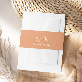 Bandeau De Faire-part Élégant Mariage de pêche Monogramme simple