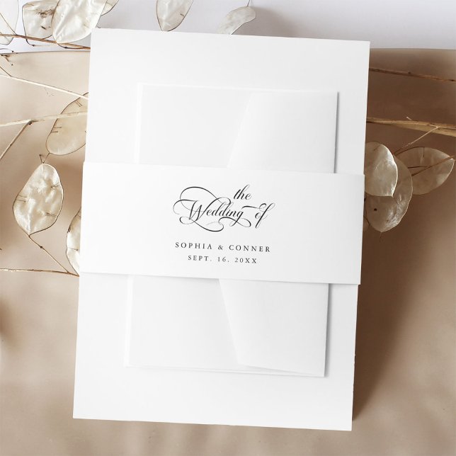 Bandeau De Faire-part Élégant Mariage de script de charme noir et blanc (Créateur téléchargé)