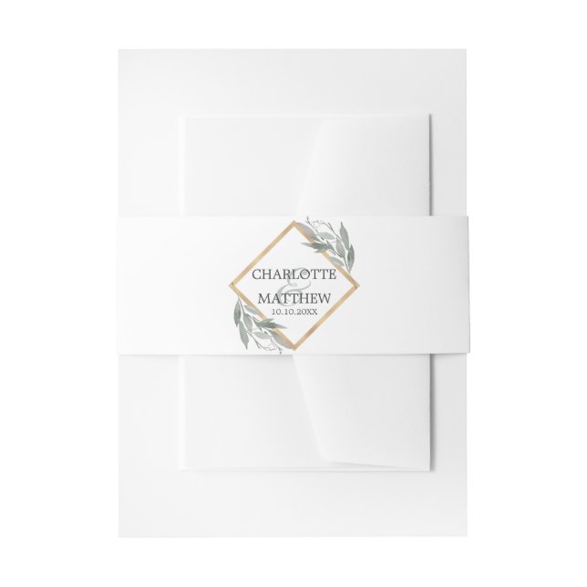 Bandeau De Faire-part Élégant Mariage d'or vert feuille de bois (Devant example)