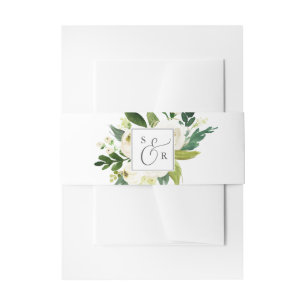 Bandeau De Faire-part Élégant Mariage Floral Blanc Monogramme