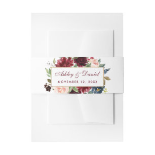 Bandeau De Faire-part Élégant Mariage floral bordeaux bleu
