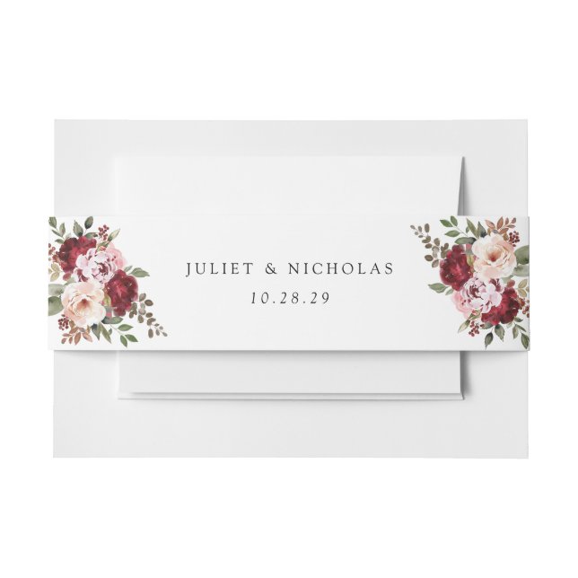 Bandeau De Faire-part Elégant Mariage floral Bourgogne et bleu (Devant Example)