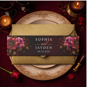 Bandeau De Faire-part Élégant mariage floral rouge noir d'humeur 