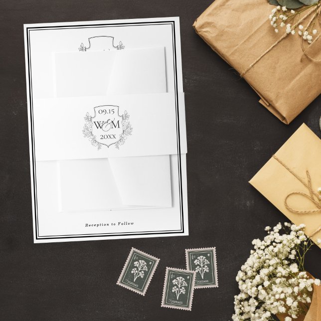 Bandeau De Faire-part Élégant Mariage Monogramme Vintage (Elegant Vintage Monogram Wedding Invitation Belly Band)