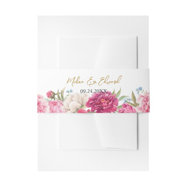 Bandeau De Faire-part Élégant Mariage rose Peony Florals (Devant example)