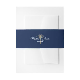Bandeau De Faire-part Elégant Marine Blue Gold Palm Tree Mariage moderne