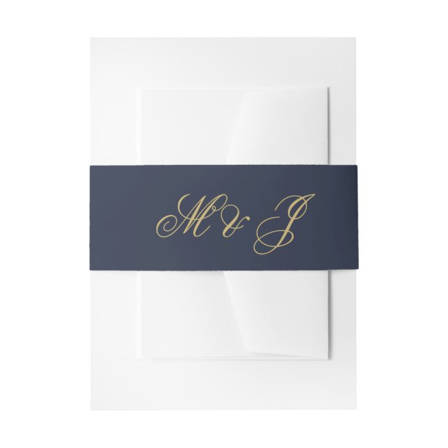 Bandeau De Faire-part Élégant Marine Blue Gold Script Monogramme Mariage (Devant example)