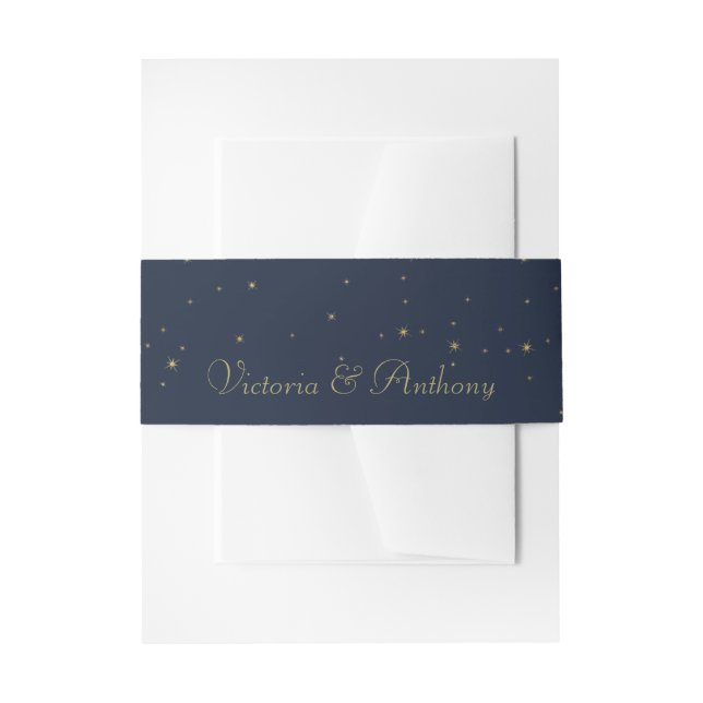Bandeau De Faire-part Elégant Marine & Gold Falling Stars Mariage (Devant example)