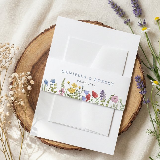 Bandeau De Faire-part Elegant Minimalist Whimsical Wildflower Wedding (elegant wildflower wedding invitation belly band)