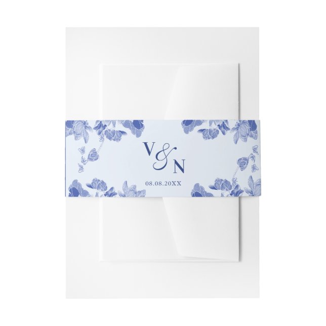 Bandeau De Faire-part Élégant Monogramme Dusty Blue Floral Mariage (Devant example)