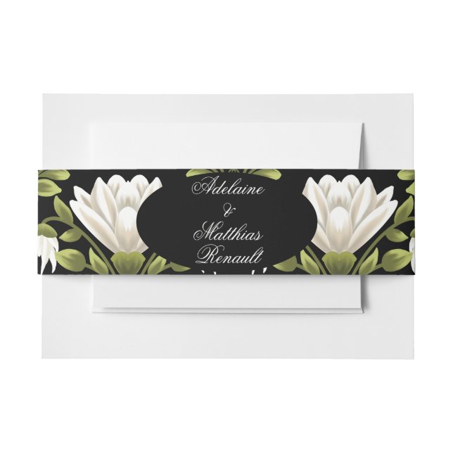 Bandeau De Faire-part Elégant noir & blanc Mariage floral : Calligraphie (Devant Example)