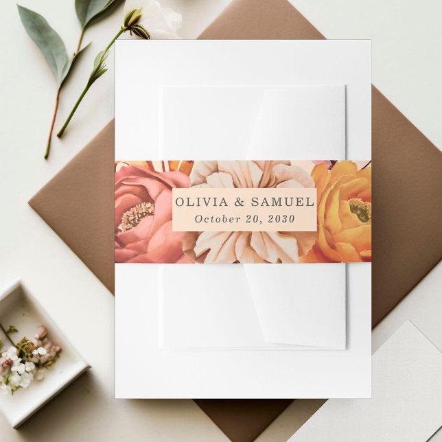 Bandeau De Faire-part Élégant Peach rose Brown Orange Floral Mariage (Créateur téléchargé)