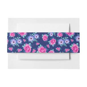 Bandeau De Faire-part Élégant Rose Floral rose violet Motif bleu