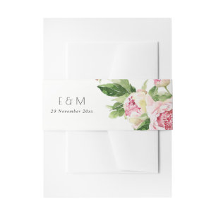 BANDEAU DE FAIRE-PART ELÉGANT ROSE VERT PEONNE FLEURIE MARIAGE D'EAU FLO