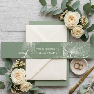 Bandeau De Faire-part Elegant Sage Green Eucalyptus Wedding Invitation