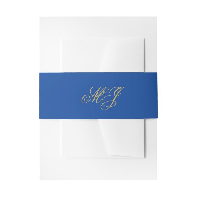 Bandeau De Faire-part Élégant Sapphire Blue Gold Monogrammes Initiales (Devant example)