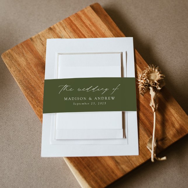 Bandeau De Faire-part Élégant script moderne Mariage vert olive (Créateur téléchargé)