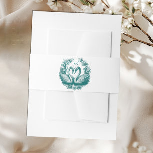 Bandeau De Faire-part Élégant Turquoise Swan Lake Mariage Monogramme