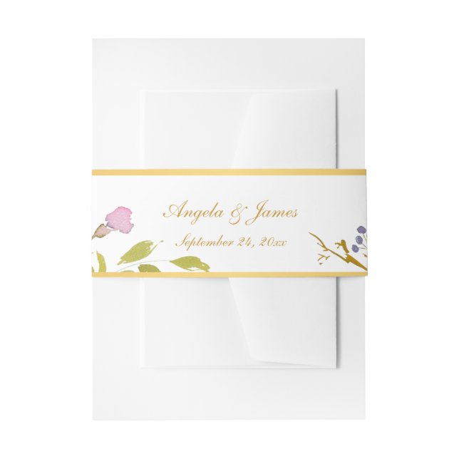 Bandeau De Faire-part Elégant violet or Aquarelle Mariage Floral (Devant example)