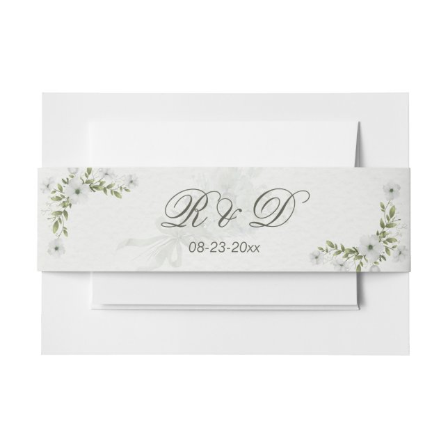 Bandeau De Faire-part Elegant White Floral Wedding Invitation Belly Band (Devant Example)