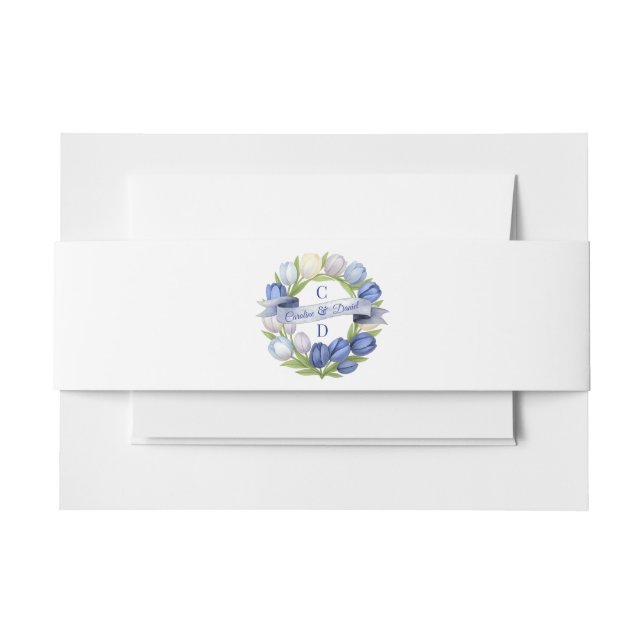 Bandeau De Faire-part Elégante aquarelle Tulipe Mariage de couronne bleu (Devant Example)