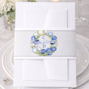 Bandeau De Faire-part Elégante aquarelle Tulipe Mariage de couronne bleu