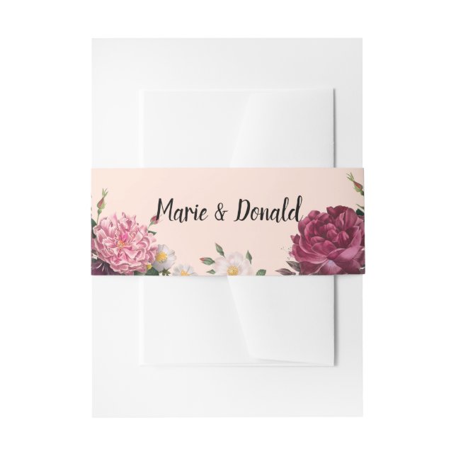 Bandeau De Faire-part Elégante Bourgogne et Fleurs roses (Devant example)